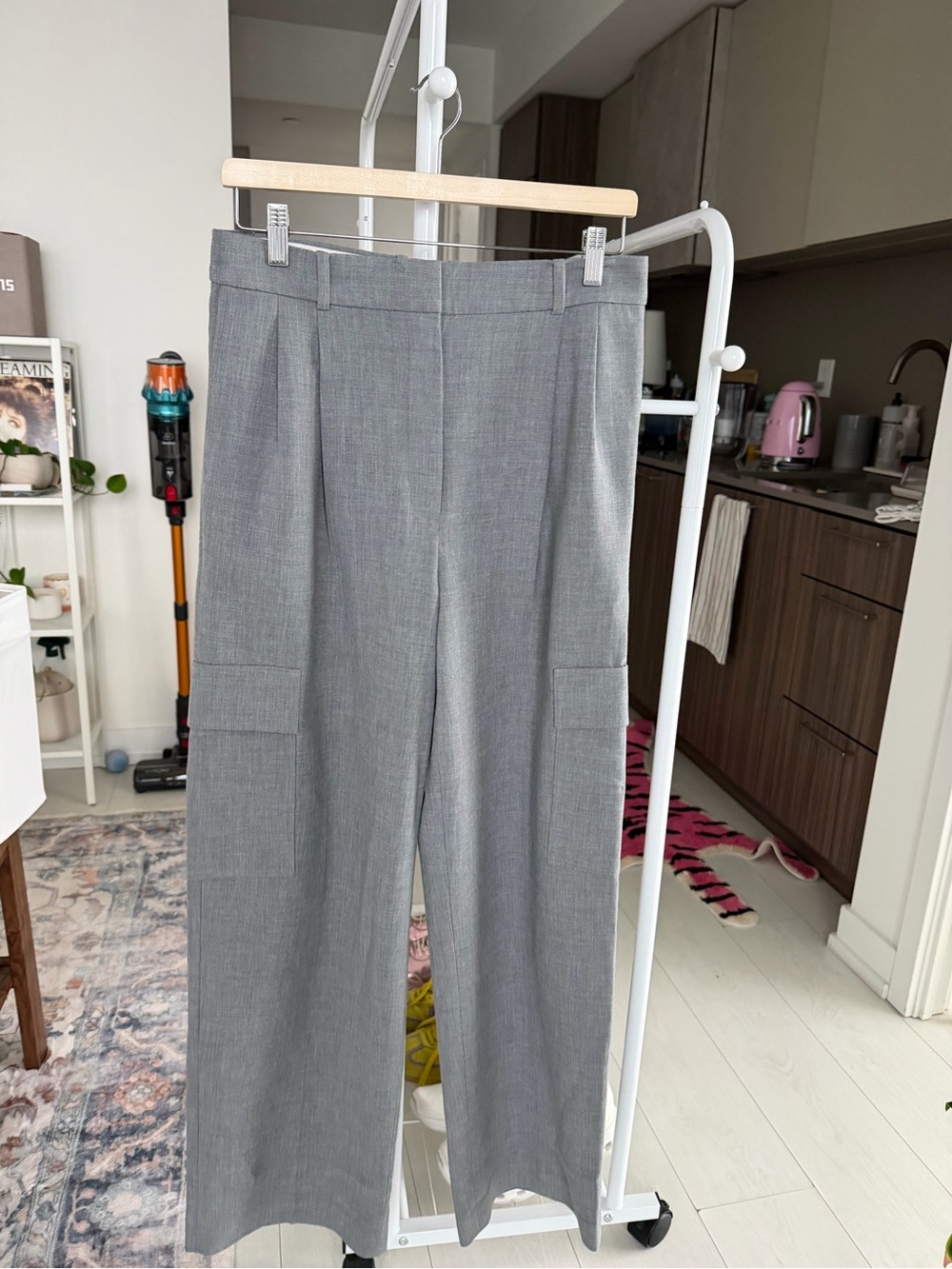 Babaton Gray Wide-Leg Tailored Trousers